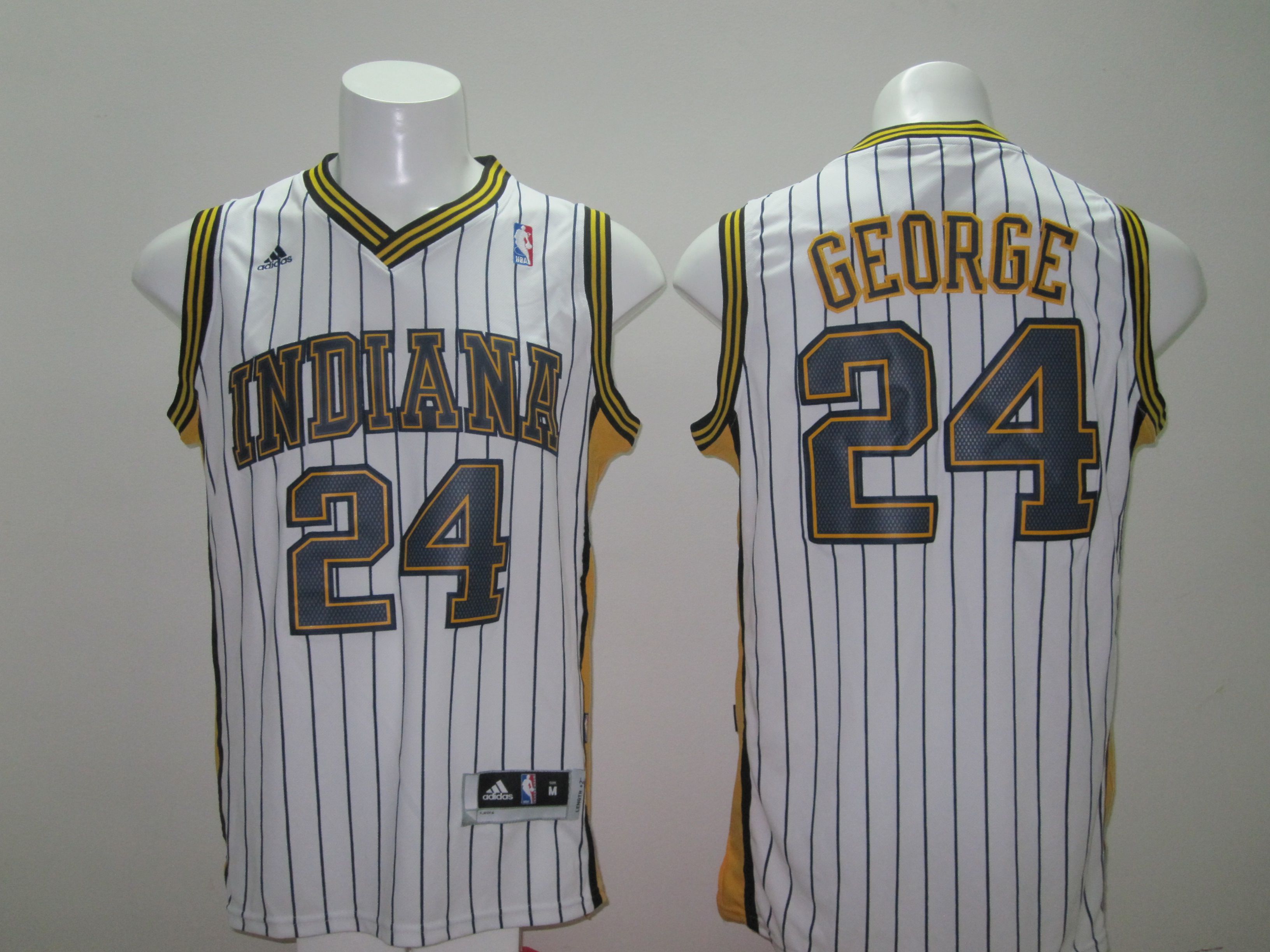 Men Indiana Pacers 24 George White Stripe Throwback Adidas NBA Jersey